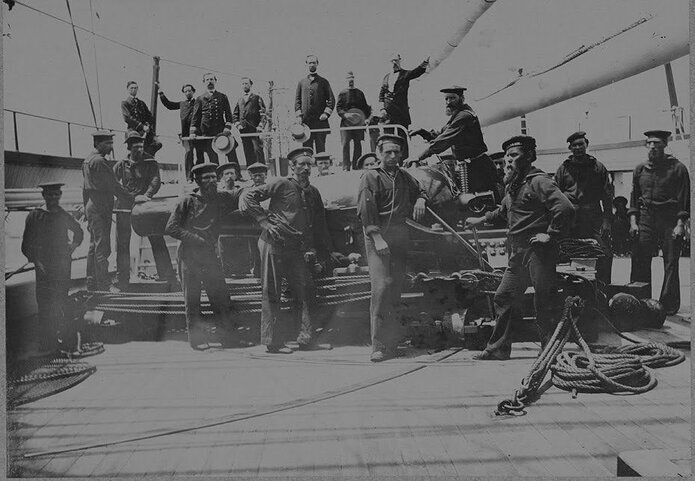 Many of the USS Wabash crewmen pictured above were eye witnesses to the Civil War skirmish at Mosquito Inlet.
